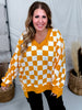 Orange & White Checkered V - Neck Sweatshirt - Whiskey Skies - ODDI