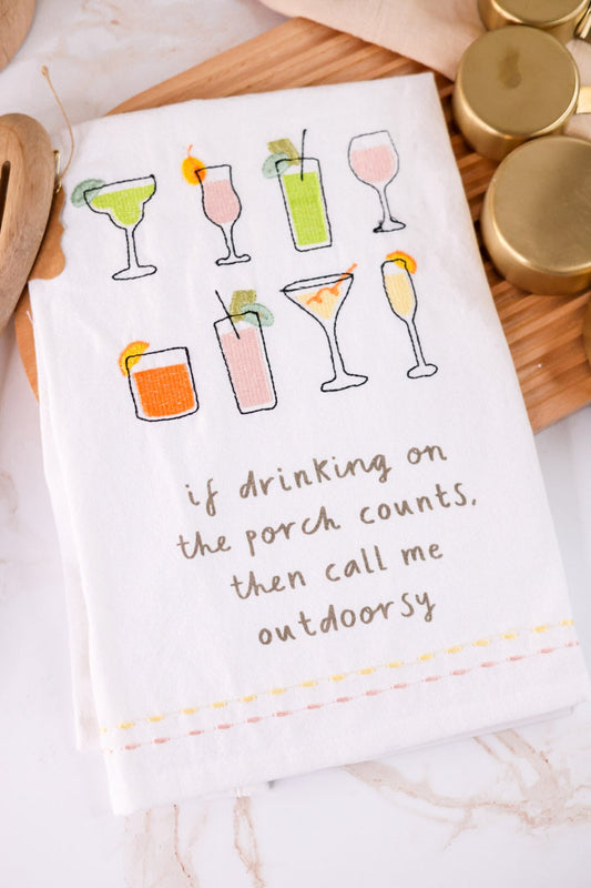 Outdoorsy Drinker Embroidered Flour Sack Towel - Whiskey Skies - MUD PIE