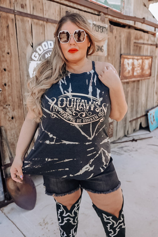 Outlaws Black Tie Dye Graphic Tank Top - Whiskey Skies - Southern Bliss Company