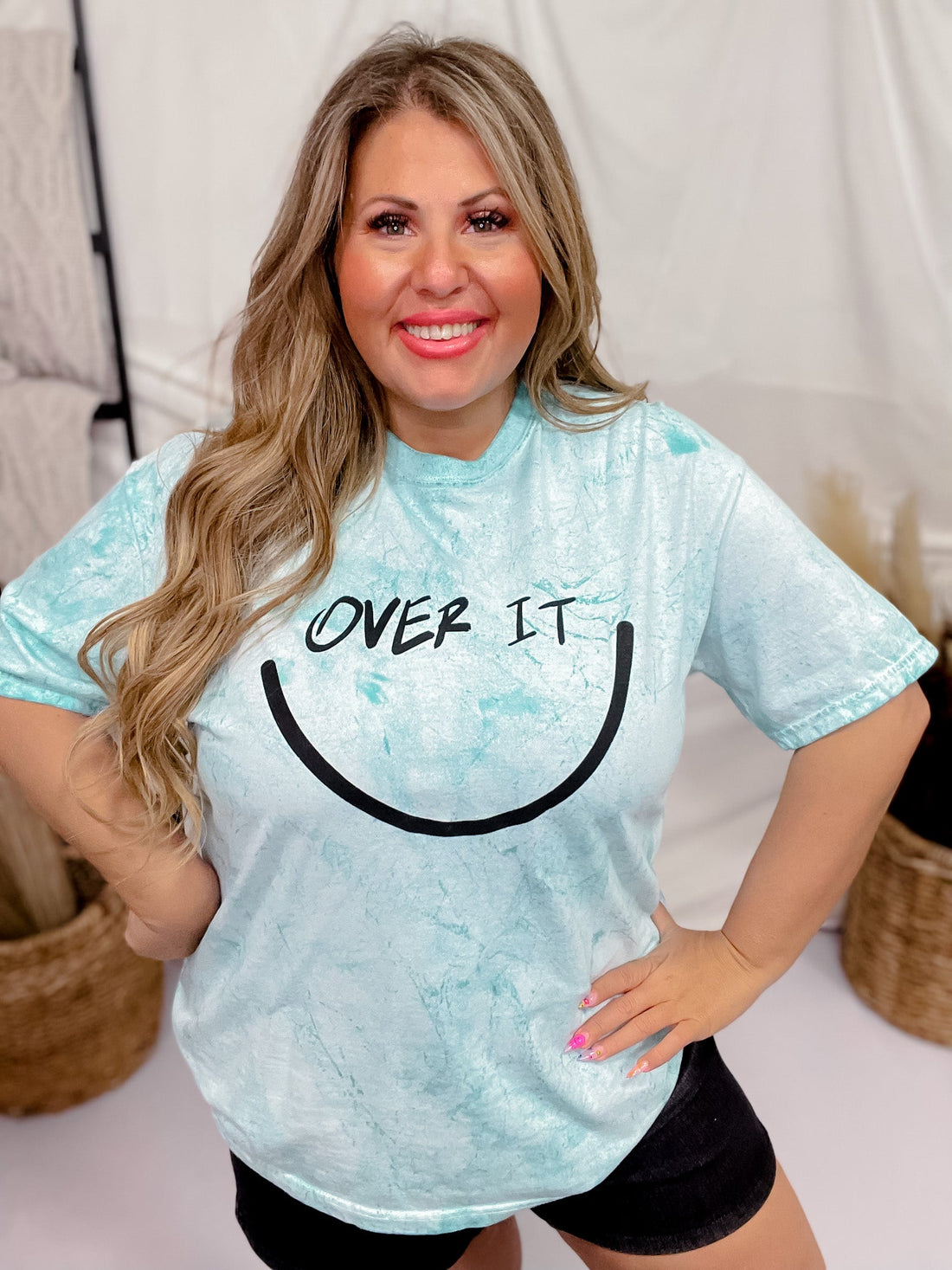 "Over It" Blue Tie Dye Graphic T - Shirt - Whiskey Skies - Southern Bliss Company