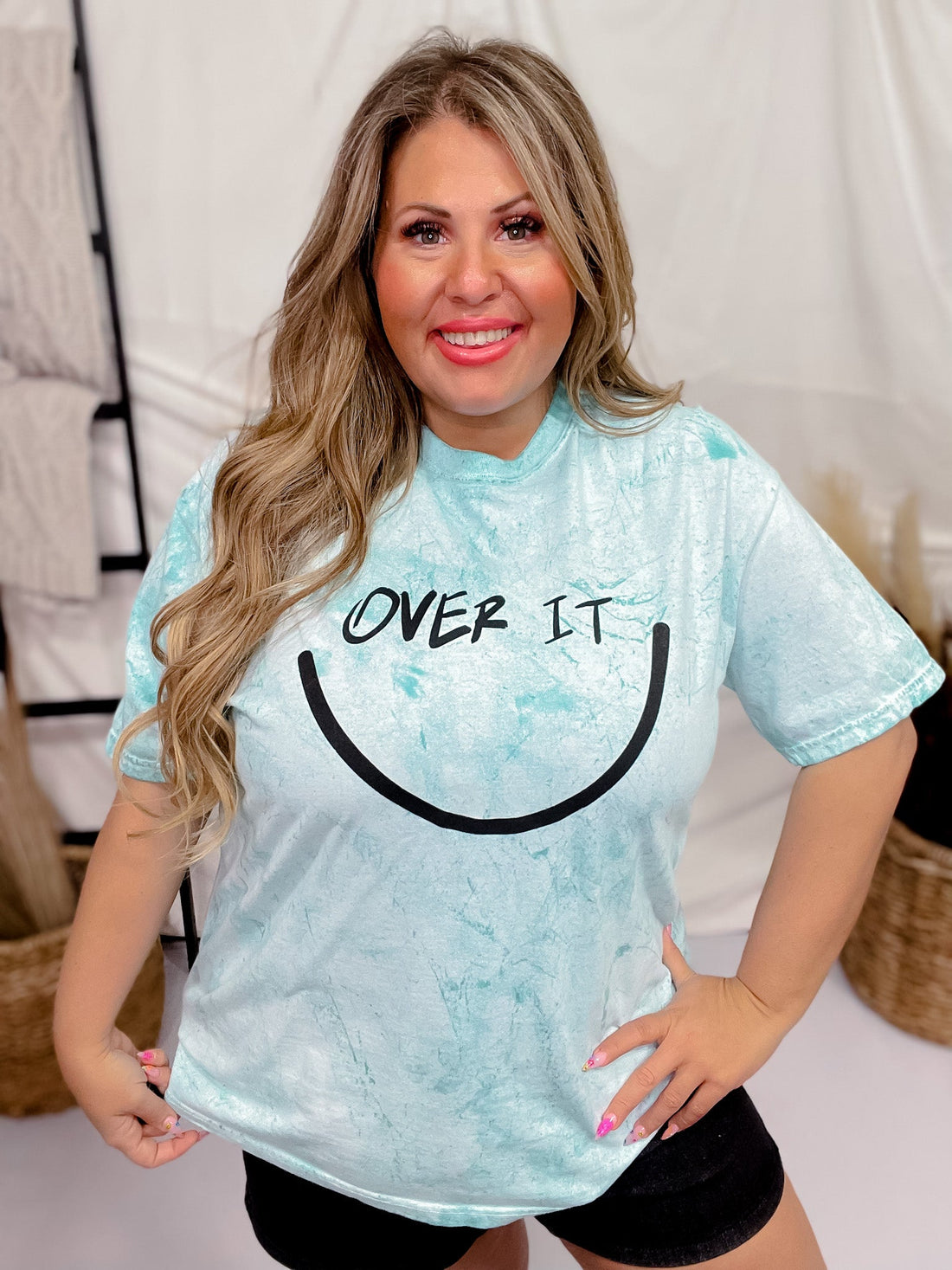 "Over It" Blue Tie Dye Graphic T - Shirt - Whiskey Skies - Southern Bliss Company