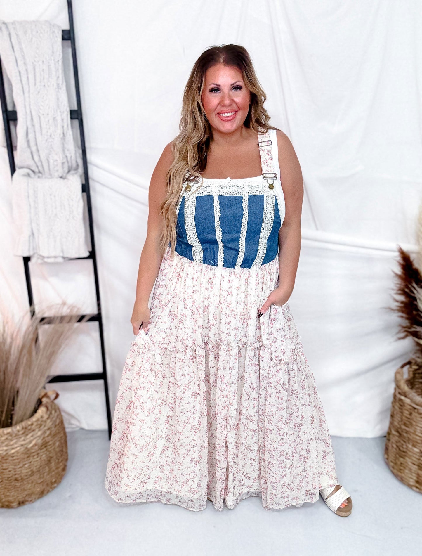Overall Dress With Denim Top And Chiffon Skirt - Whiskey Skies - DAVI & DANI