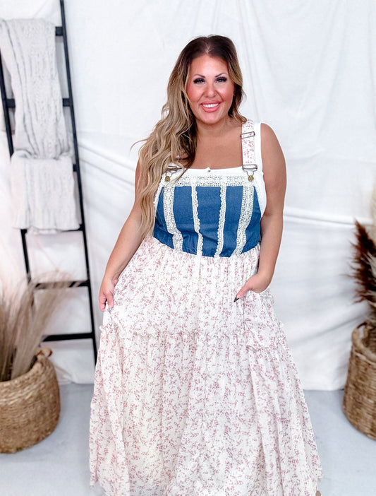 Overall Dress With Denim Top And Chiffon Skirt - Whiskey Skies - DAVI & DANI
