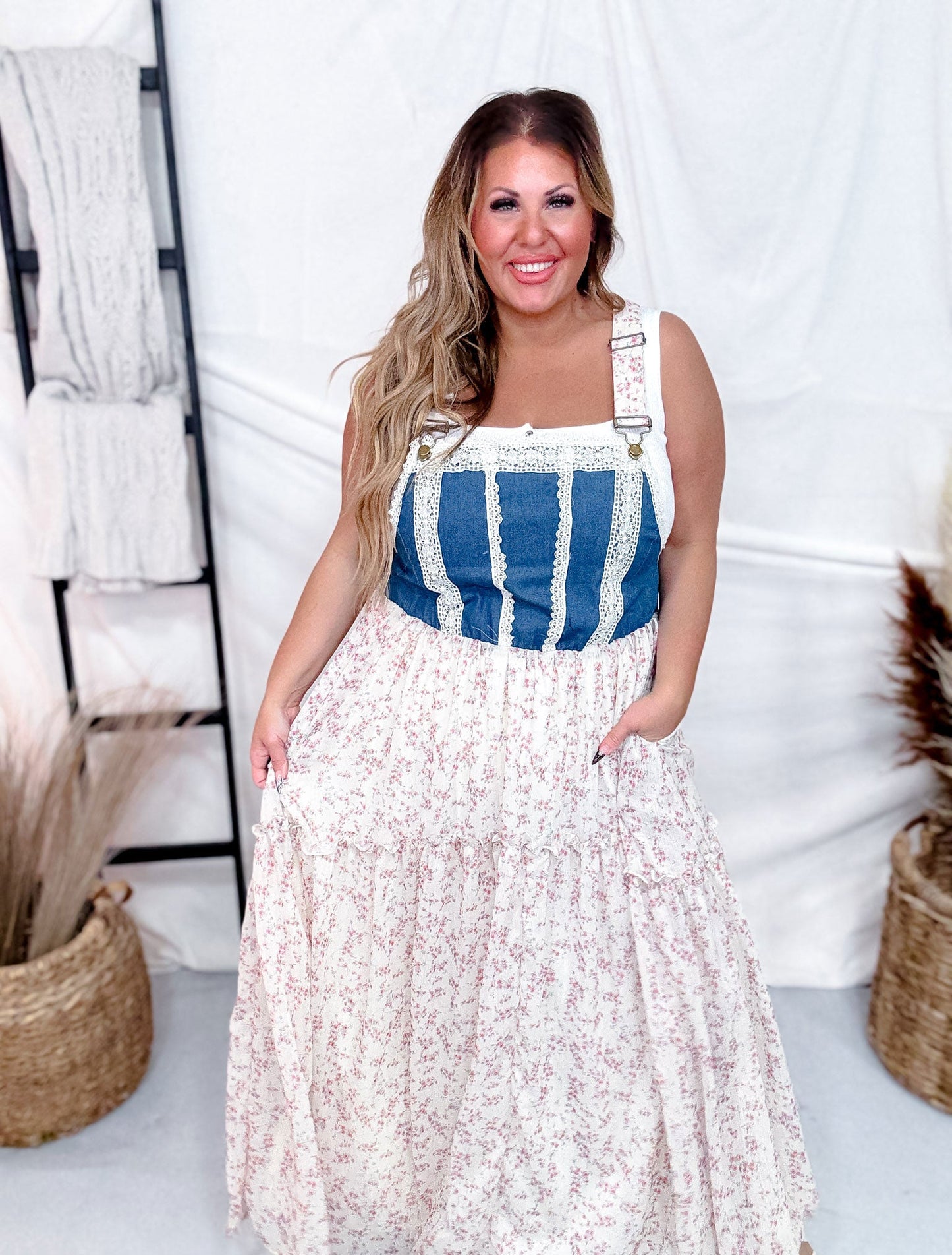 Overall Dress With Denim Top And Chiffon Skirt - Whiskey Skies - DAVI & DANI