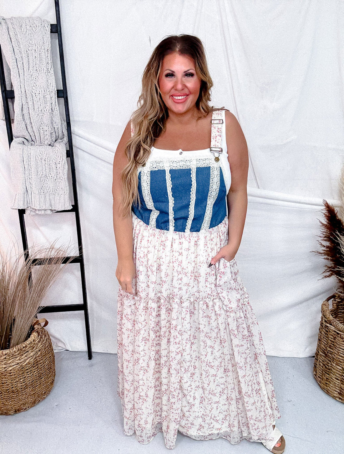 Overall Dress With Denim Top And Chiffon Skirt - Whiskey Skies - DAVI & DANI