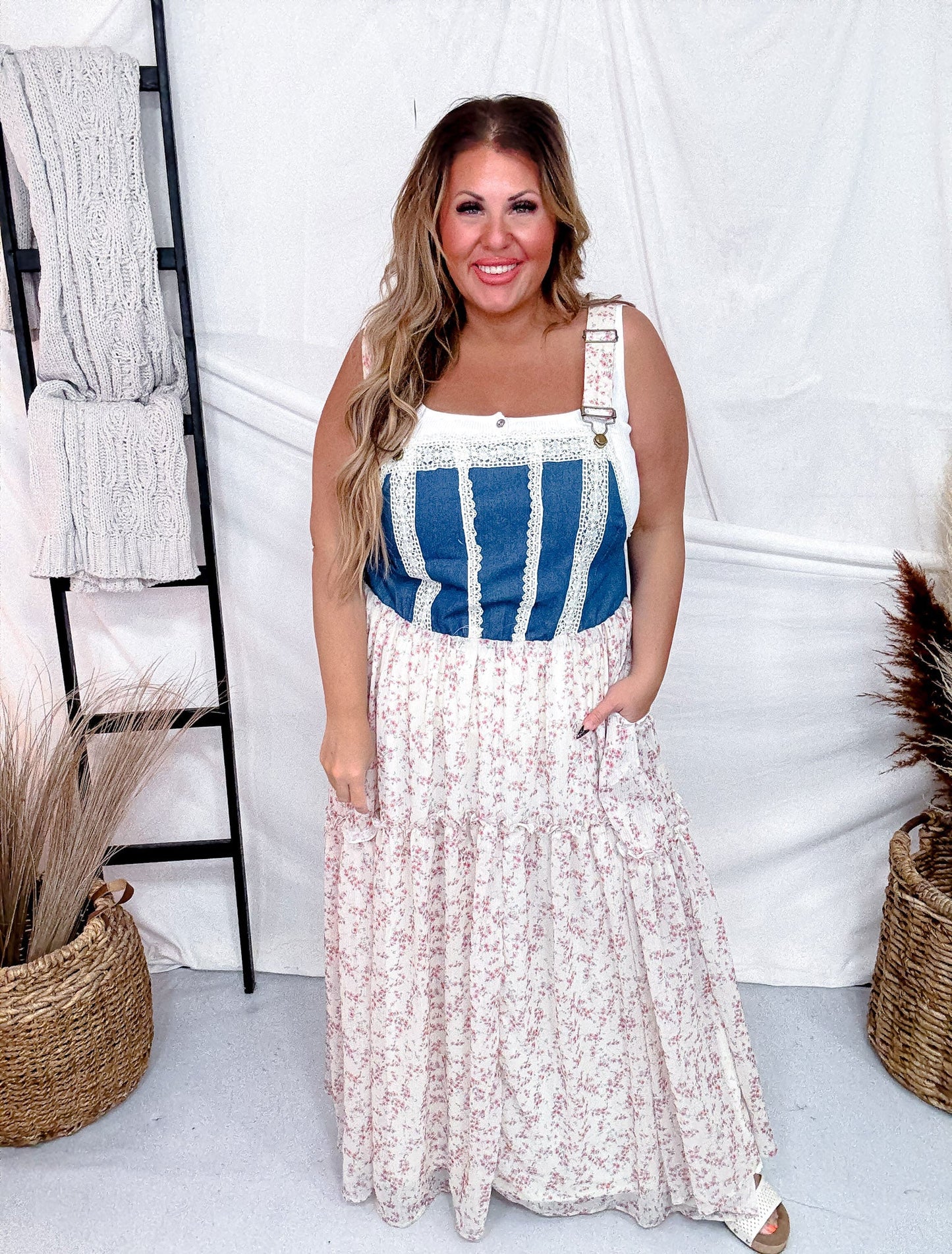 Overall Dress With Denim Top And Chiffon Skirt - Whiskey Skies - DAVI & DANI