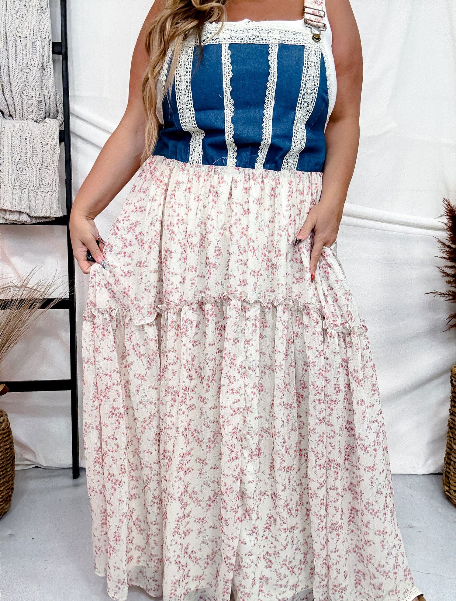 Overall Dress With Denim Top And Chiffon Skirt