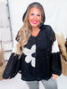 Oversized Black Knit Hoodie with Flower Patch - Whiskey Skies - DAVI & DANI