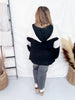 Oversized Black Knit Hoodie with Flower Patch - Whiskey Skies - DAVI & DANI