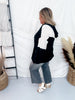 Oversized Black Knit Hoodie with Flower Patch - Whiskey Skies - DAVI & DANI