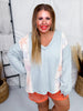Oversized Long Sleeve Pullover Top With Star Patches - Whiskey Skies - ODDI