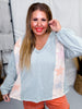 Oversized Long Sleeve Pullover Top With Star Patches - Whiskey Skies - ODDI