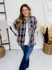 Oversized Navy Plaid Button Down with Lace Detailing - Whiskey Skies - ODDI