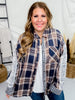 Oversized Navy Plaid Button Down with Lace Detailing - Whiskey Skies - ODDI