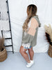 Oversized Olive Knit Hoodie with Flower Patch and Lace Panels - Whiskey Skies - DAVI & DANI