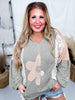 Oversized Olive Knit Hoodie with Flower Patch and Lace Panels - Whiskey Skies - DAVI & DANI