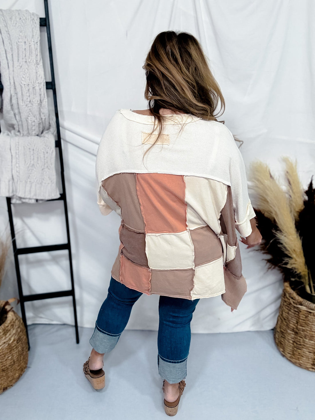 Oversized V - Neck Colorblock Top - Whiskey Skies - OLI & HALI