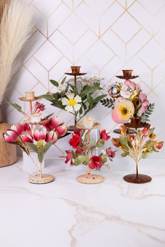 Painted Metal Floral Candle Holders (6 Styles) - Whiskey Skies - 180 DEGREES