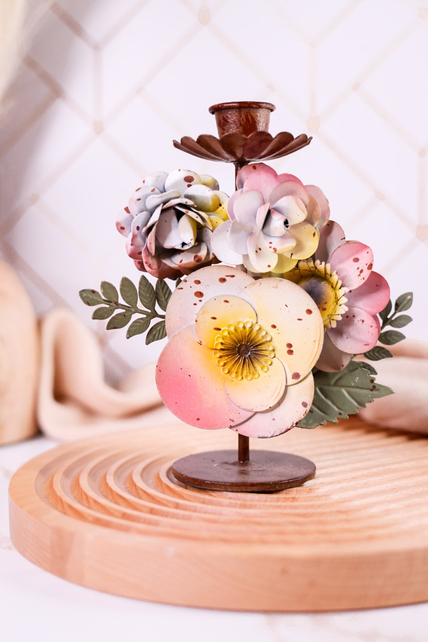 Painted Metal Floral Candle Holders (6 Styles) - Whiskey Skies - 180 DEGREES