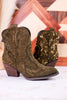 Parade Rhinestone Booties In Moss Green - Whiskey Skies - VERY G
