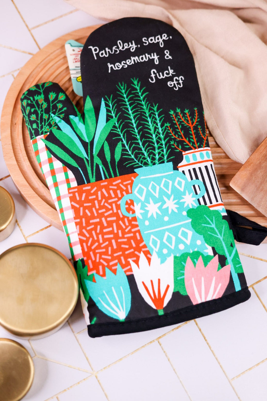 "Parsley Sage Rosemary And Fuck Off" Oven Mitt - Whiskey Skies - BLUE Q