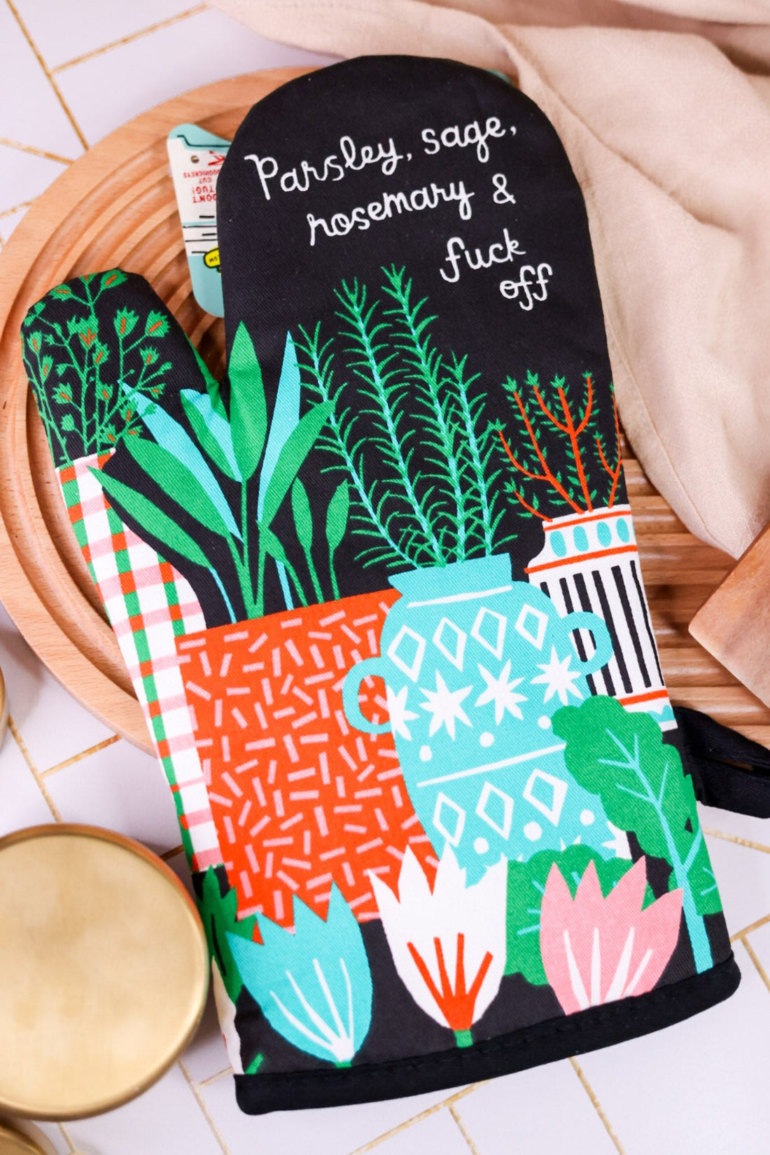 "Parsley Sage Rosemary And Fuck Off" Oven Mitt - Whiskey Skies - BLUE Q