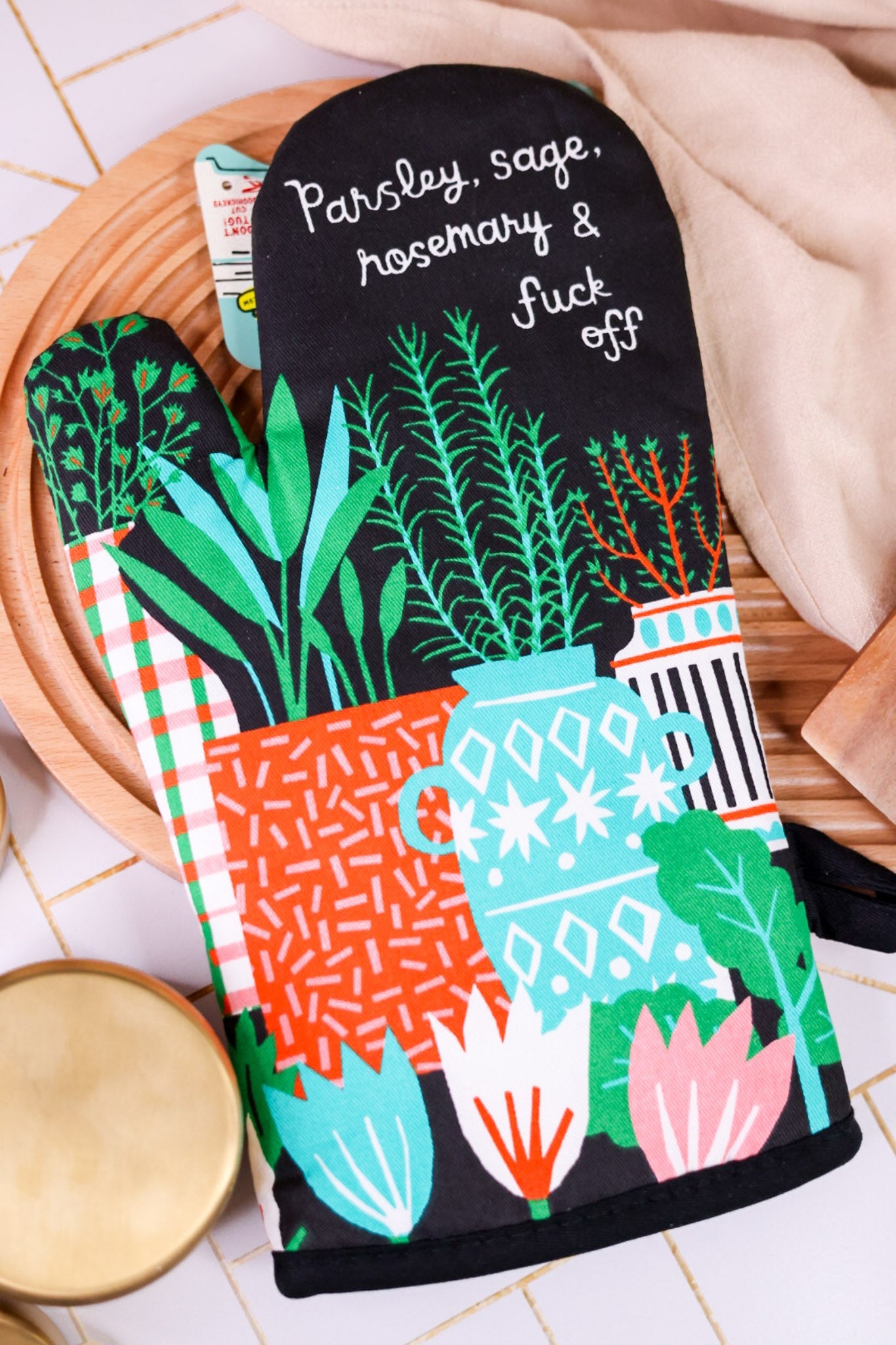 "Parsley Sage Rosemary And Fuck Off" Oven Mitt - Whiskey Skies - BLUE Q