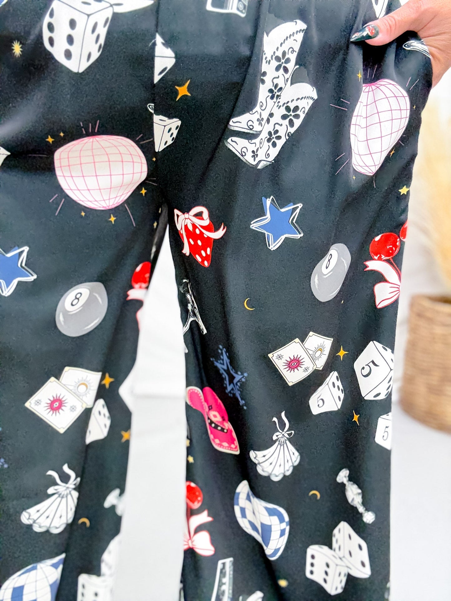 Party Yallternative Collage Satin Wide Leg Pants - Whiskey Skies - JADE BY JANE