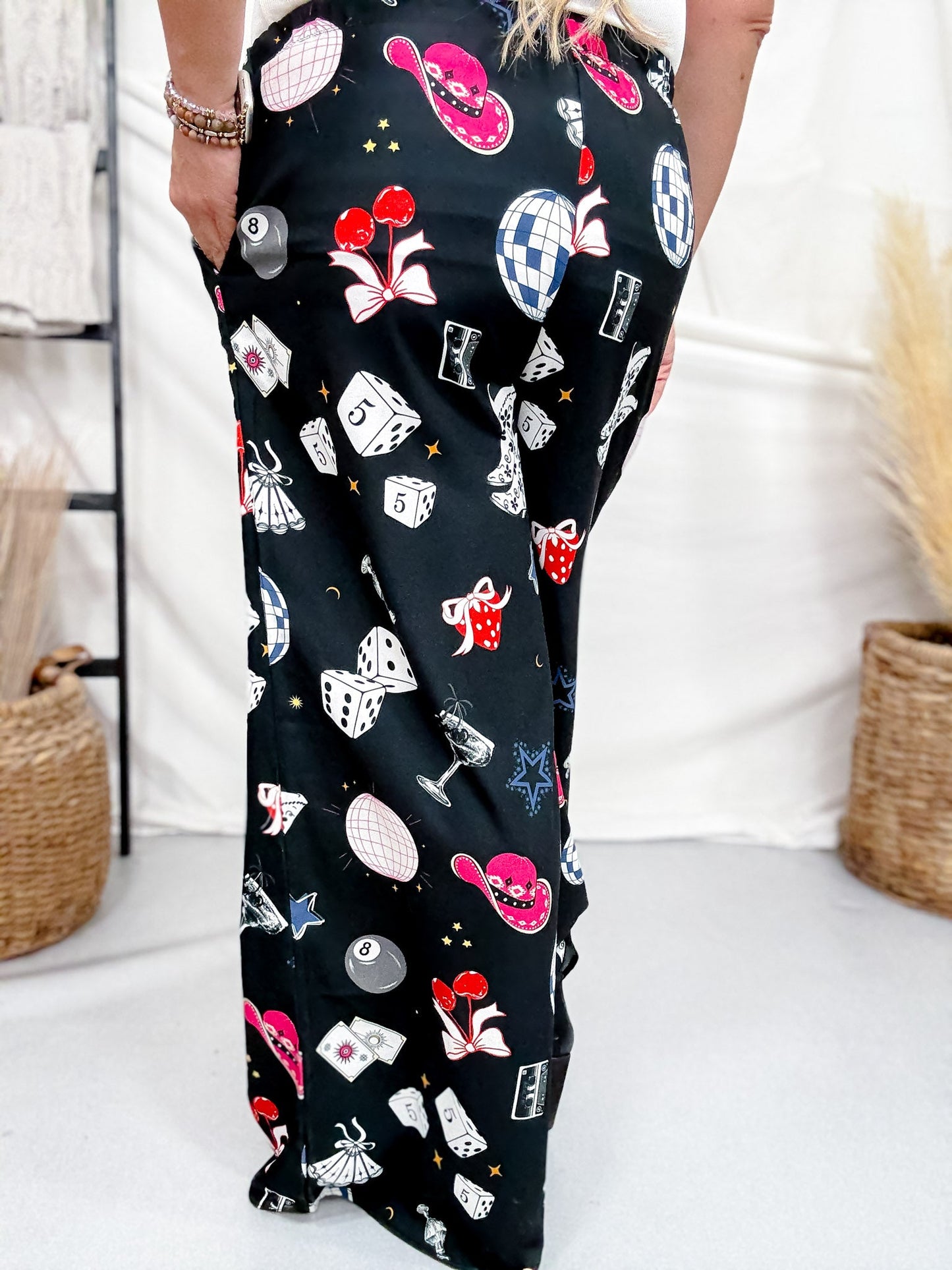 Party Yallternative Collage Satin Wide Leg Pants - Whiskey Skies - JADE BY JANE