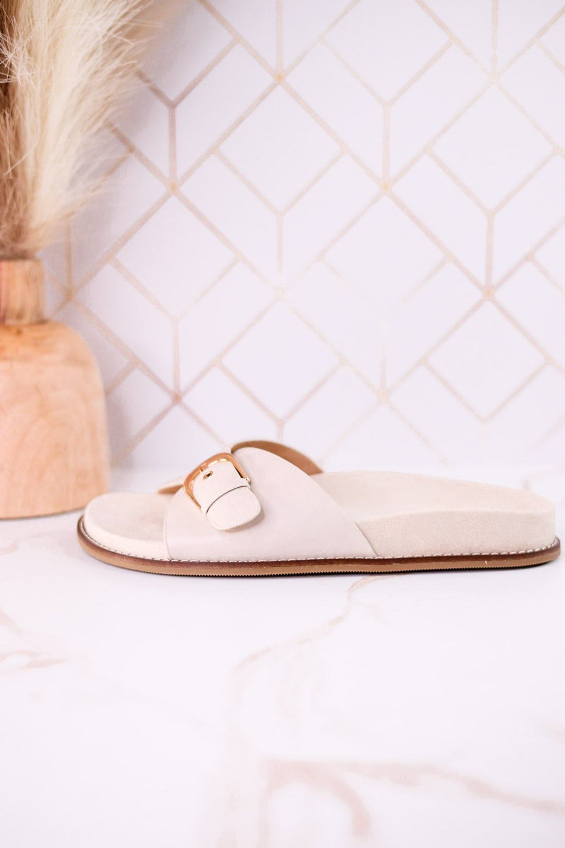"Passport" Ivory Sandals With Buckle Strap - Whiskey Skies - CORKYS FOOTWEAR
