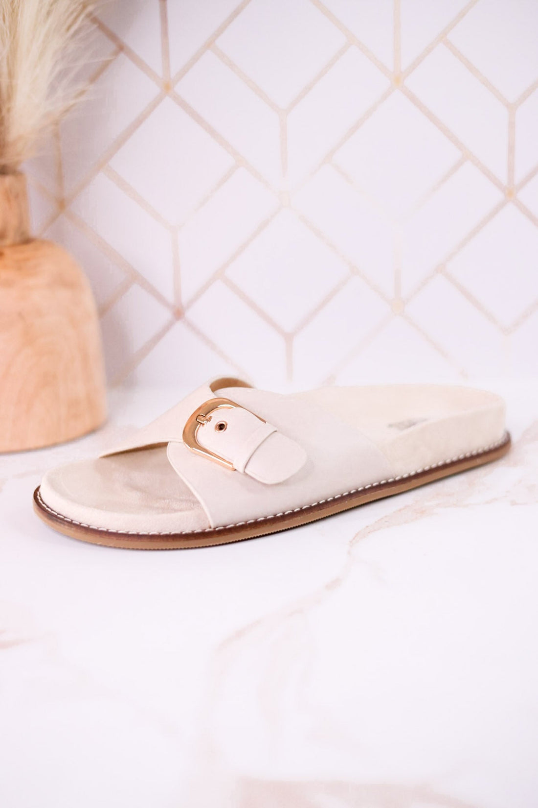 "Passport" Ivory Sandals With Buckle Strap - Whiskey Skies - CORKYS FOOTWEAR