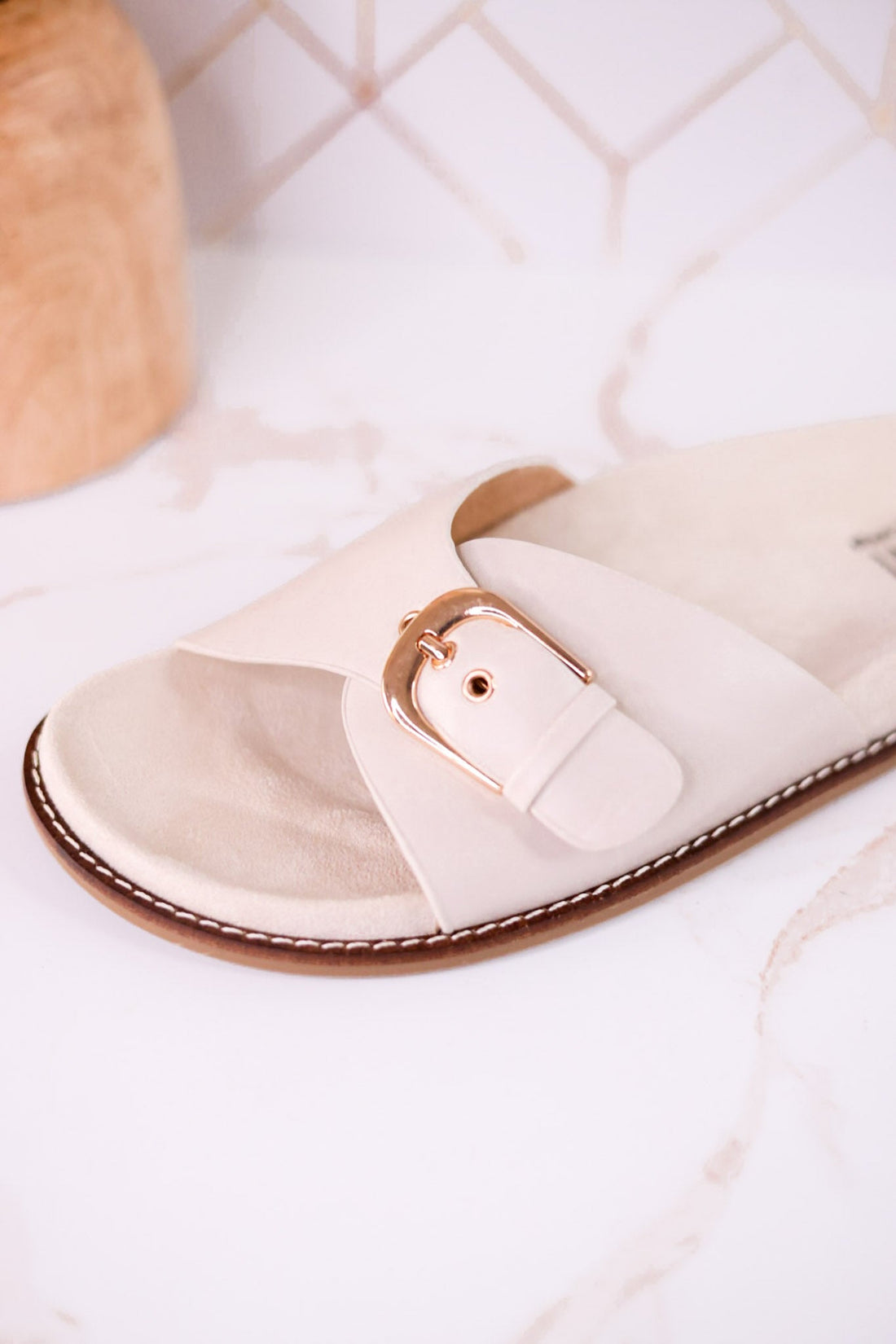 "Passport" Ivory Sandals With Buckle Strap - Whiskey Skies - CORKYS FOOTWEAR