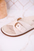 "Passport" Ivory Sandals With Buckle Strap - Whiskey Skies - CORKYS FOOTWEAR
