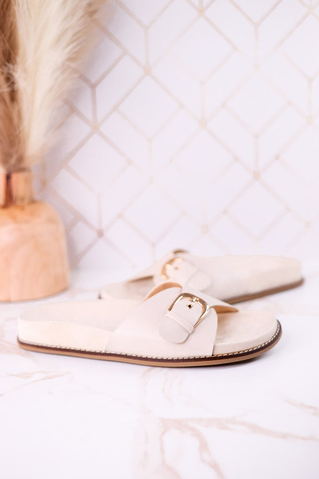 "Passport" Ivory Sandals With Buckle Strap - Whiskey Skies - CORKYS FOOTWEAR