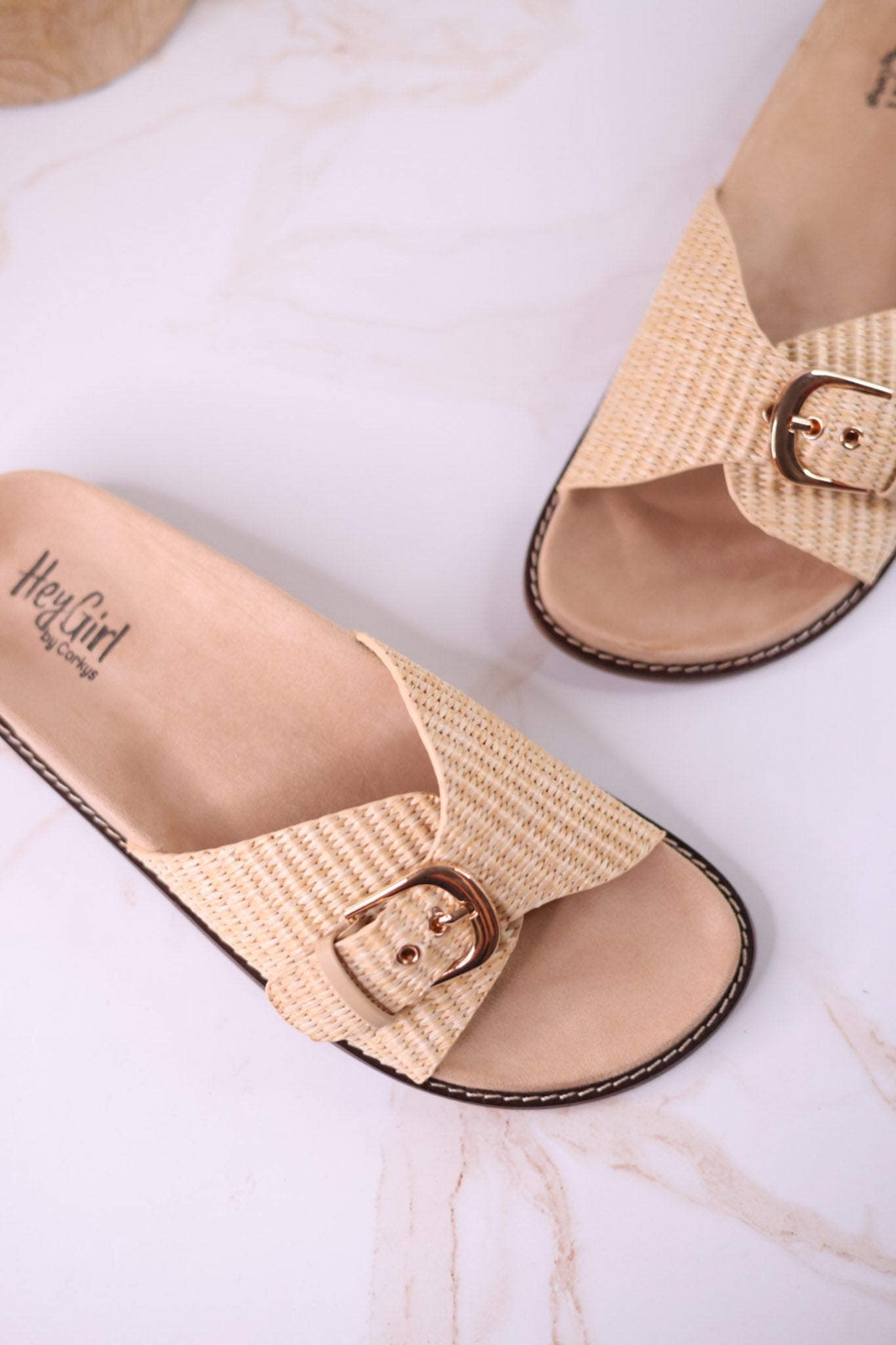 "Passport" Raffia Sandals With Buckle Strap - Whiskey Skies - CORKYS FOOTWEAR