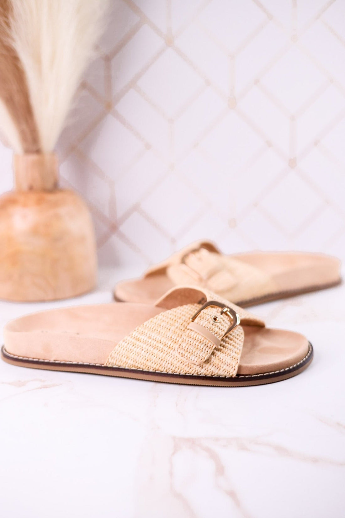 "Passport" Raffia Sandals With Buckle Strap - Whiskey Skies - CORKYS FOOTWEAR