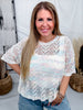 Pastel Rainbow Airy Open Knit Short Sleeve Top - Whiskey Skies - BIBI