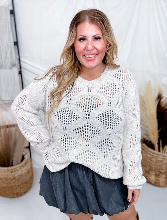 Pastel Rainbow Open Knit Sweater - Whiskey Skies - WHITE BIRCH
