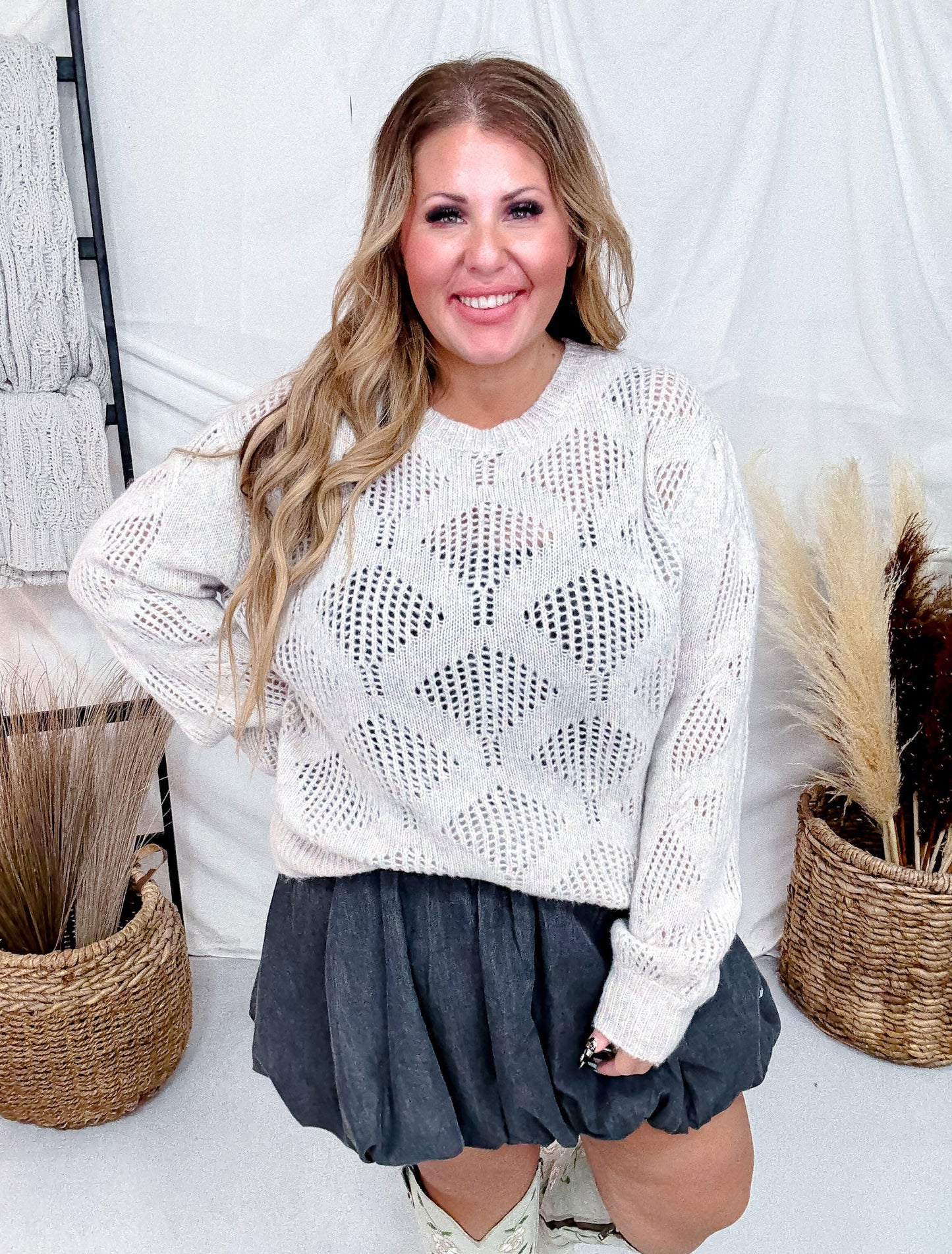 Pastel Rainbow Open Knit Sweater - Whiskey Skies - WHITE BIRCH
