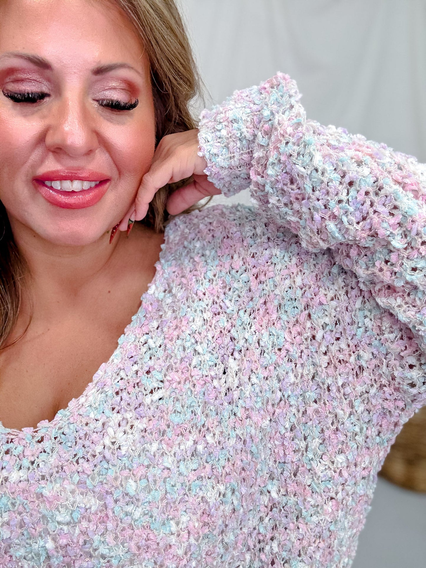 Pastel Rainbow Popcorn Knit Pullover Sweater - Whiskey Skies - SWEET GENERIS