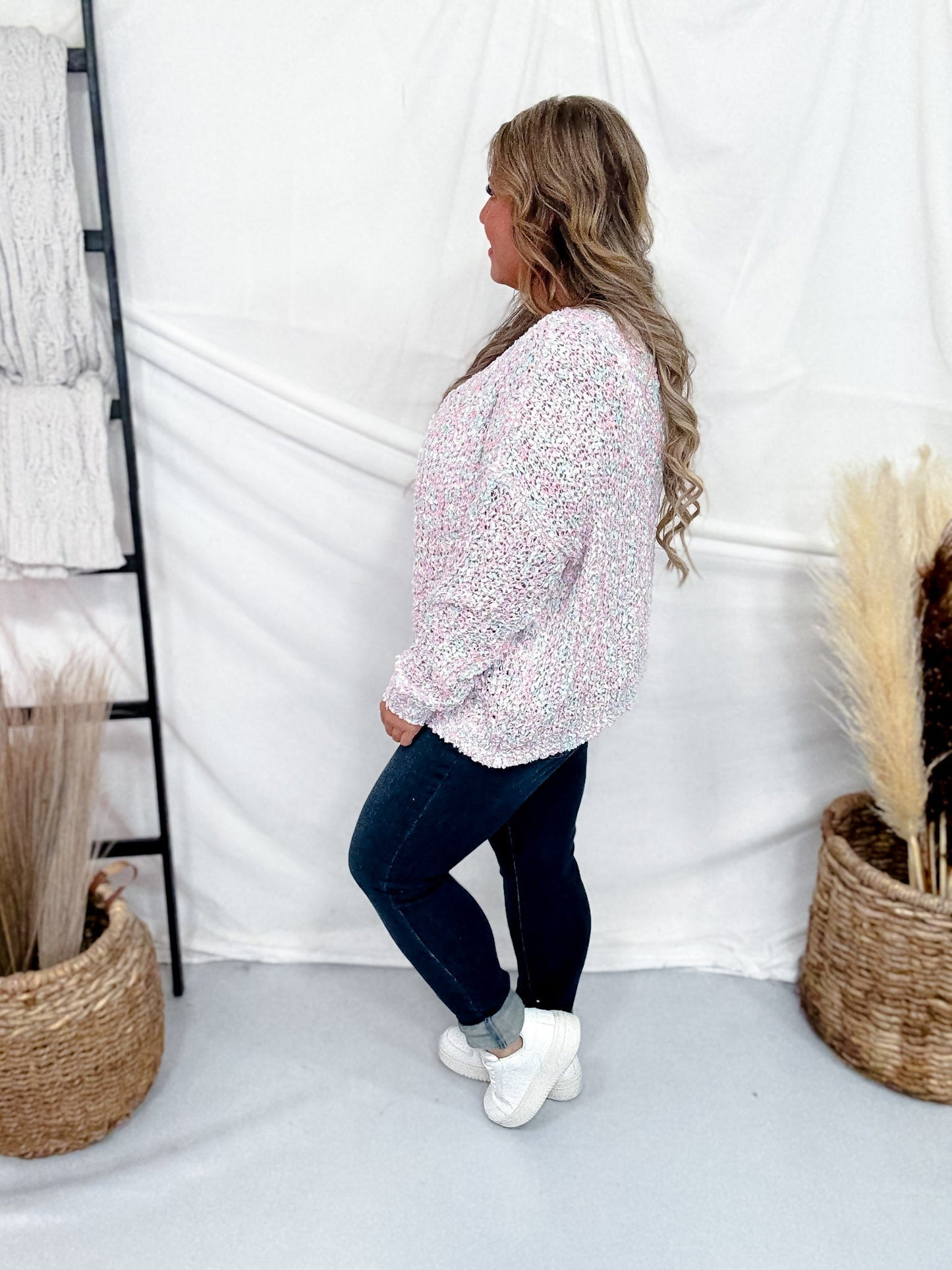 Pastel Rainbow Popcorn Knit Pullover Sweater - Whiskey Skies - SWEET GENERIS