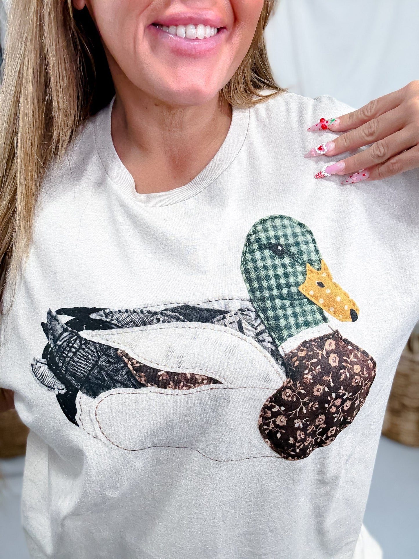 Patchwork Mallard Duck Short Sleeve Graphic Tee - Whiskey Skies - THE LATTIMORE CLAIM
