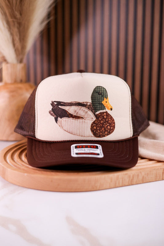 Patchwork Mallard Duck Trucker Hat - Whiskey Skies - THE LATTIMORE CLAIM