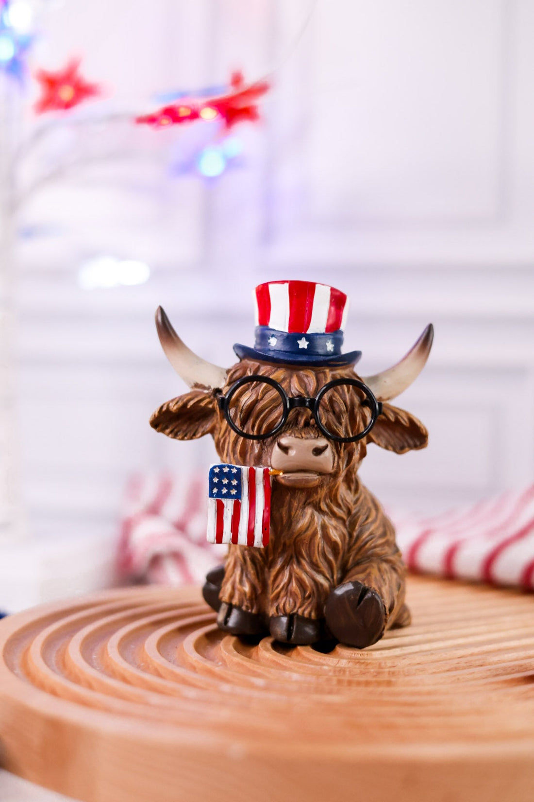 Patriotic Highland Cows With Glasses Resin Tabletop Sitter (2 Styles) - Whiskey Skies - GERSON COMPANIES