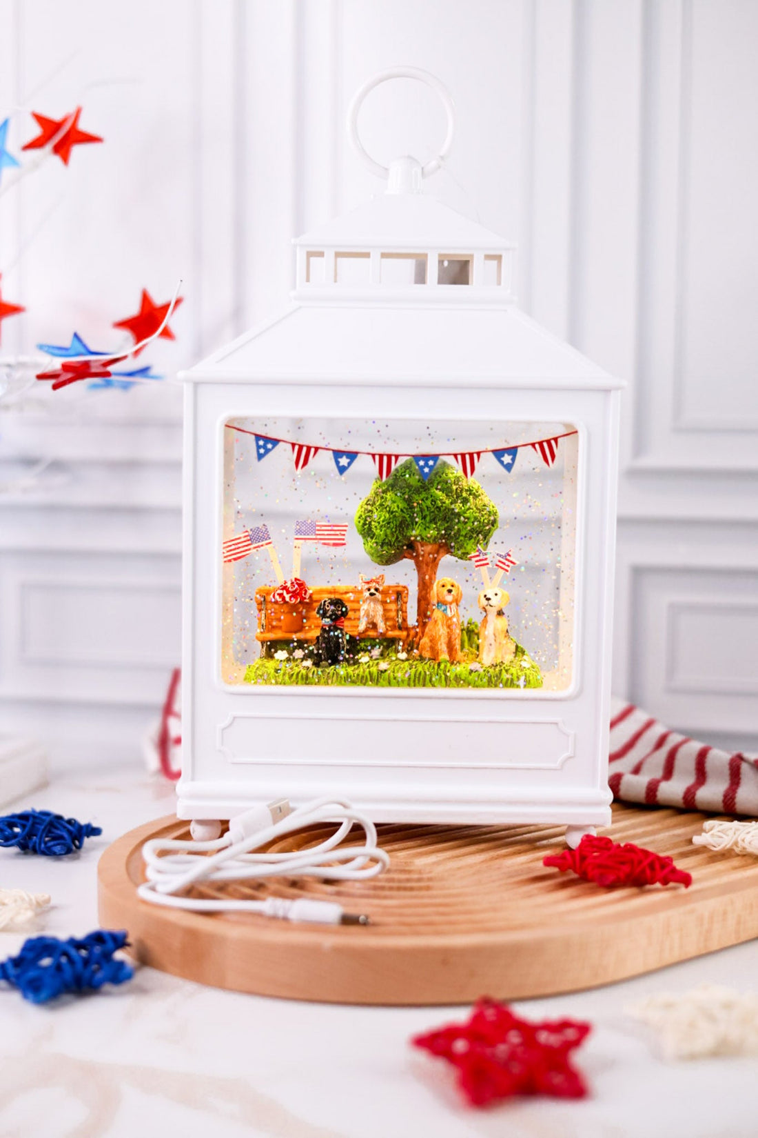 Patriotic Pups LED Water Lantern - Whiskey Skies - RAZ IMPORTS