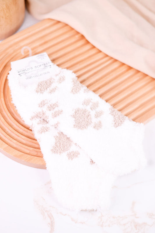 Pawprint Patterned Fuzzy Ankle Socks - Whiskey Skies - CRESCENT SOCK COMPANY