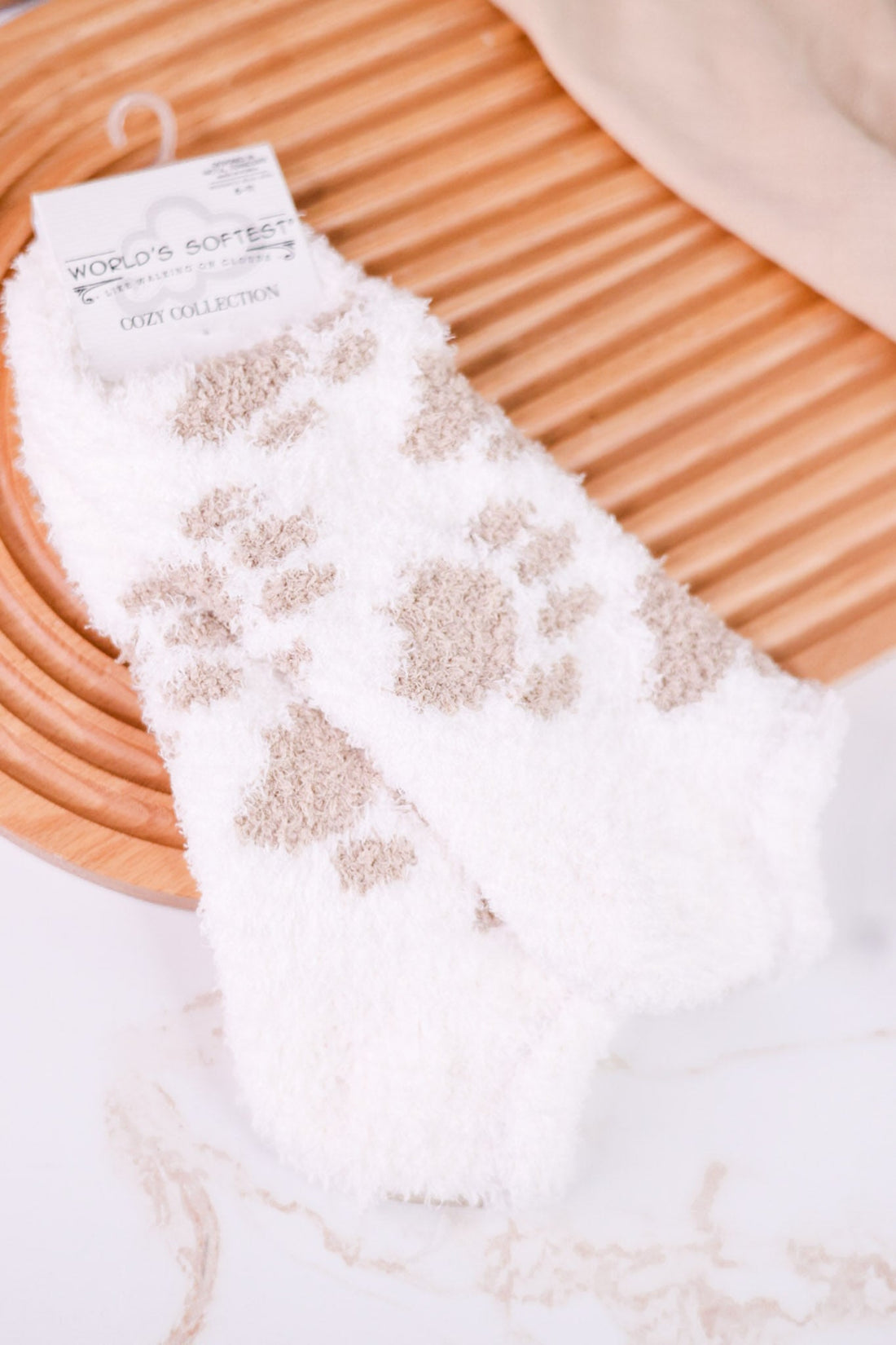 Pawprint Patterned Fuzzy Ankle Socks - Whiskey Skies - CRESCENT SOCK COMPANY