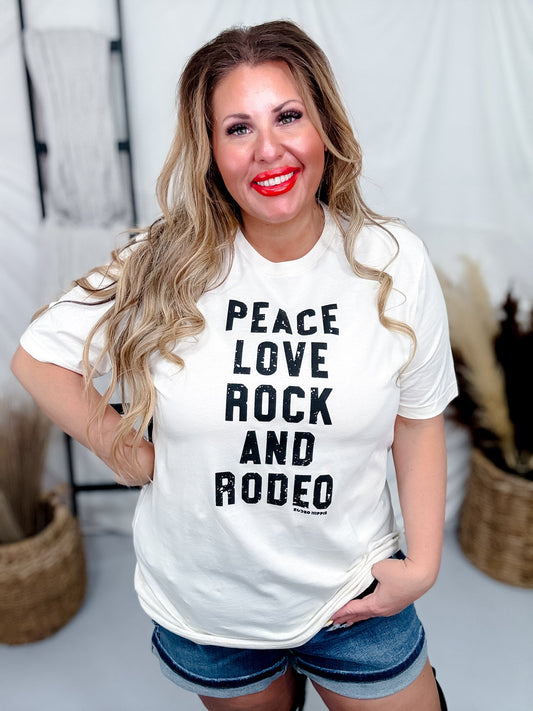 Peace Love Rock & Rodeo Graphic T-Shirt - Whiskey Skies - RODEO HIPPIE