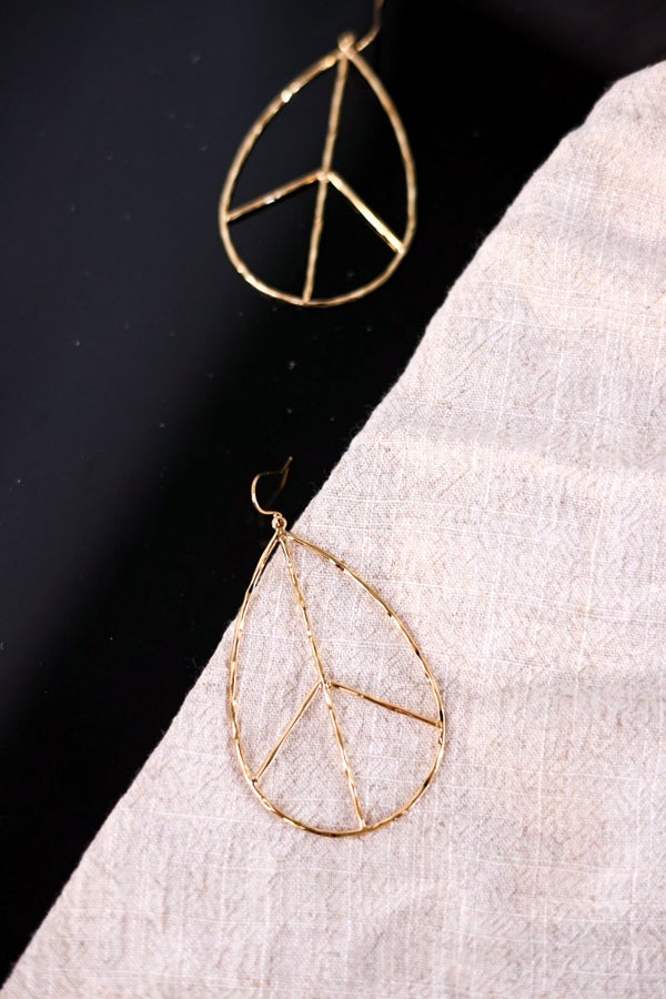 Peace Sign Gold Earrings - Whiskey Skies - LESLIE CURTIS JEWLERY DESIGNS