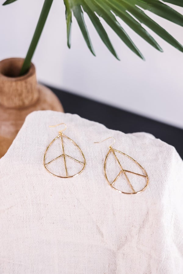 Peace Sign Gold Earrings - Whiskey Skies - LESLIE CURTIS JEWLERY DESIGNS